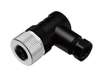 Розеточный разъем M12A12FPAFWSC608001 - Розеточный разъем на кабель, 12 полюсов, M12, угловой, A-Code, диаметр кабеля: 6,0-8,0 мм, 1,5А, 30V, корпус из пластика, резьбовое соединение: цинк