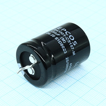 B43501C5157M - Конденсатор алюминиевый электролитический 150мкФ 450В ±20% (25 X 35мм) защелкиваемые выводы 10мм 0.88Ом 1100мА 10000час 85°С россыпь