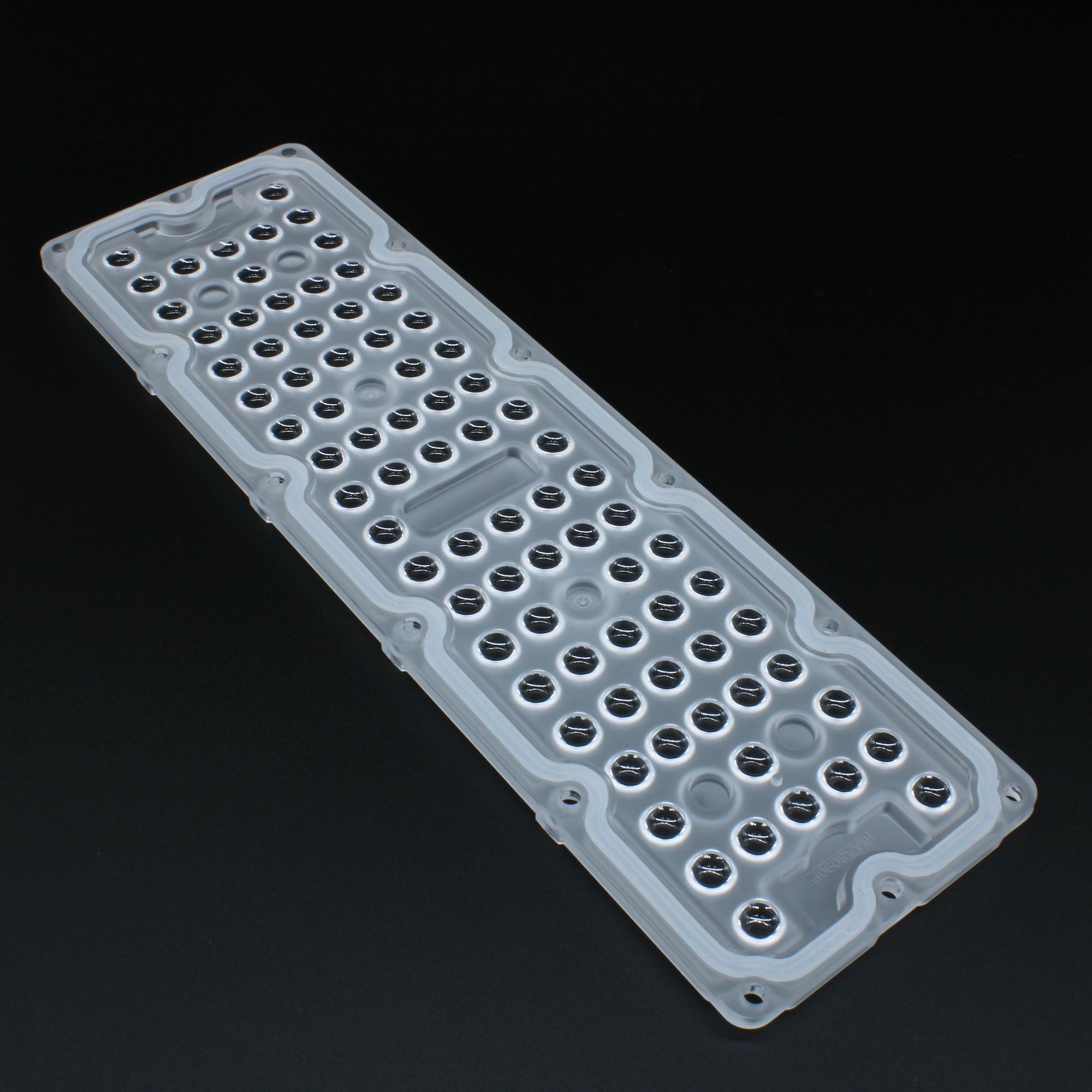 AJHB236D80LED90G - Групповая прямоугольная линза на 80 светодиода 3030/2835, эфф=90%, диаграмма 90°, 236x70mm   H:7,1mm, PC-1250Z