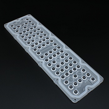 AJHB236D80LED90G - Групповая прямоугольная линза на 80 светодиода 3030/2835, эфф=90%, диаграмма 90°, 236x70mm   H:7,1mm, PC-1250Z