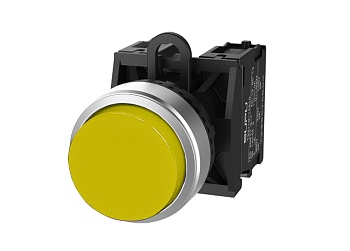 Кнопка выпуклая (желтая) TS2520-0BL30-R10 - Кнопка круглая выпуклая, с блокировкой, без подсветки, алюминиевое переднее кольцо, с плавным нажатием, с контактной группой 1NO, диаметр головки кнопки 29,5 мм, диаметр посадочного отверстия: 22 мм, цвет: желты
