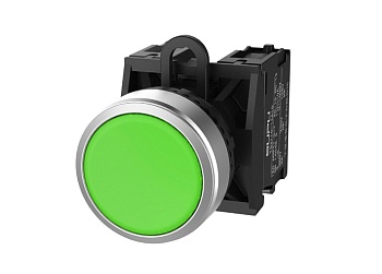 Кнопка плоская (зеленая) TS2020-0AL20 - Кнопка круглая плоская, с блокировкой, без подсветки, алюминиевое переднее кольцо, без контактной группы, диаметр головки кнопки 29,5 мм, диаметр посадочного отверстия: 22 мм, цвет: зеленый
