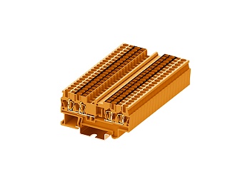 Проходная клемма TC2.5-2X2-OG - Проходная клемма, с разрывом цепи, 2X2 точки подключения, тип фиксации провода: пружинный, номинальное сечение: 2,5 мм кв., 24A, 800V, ширина: 5,2 мм, цвет: оранжевый, тип монтажа: DIN 35