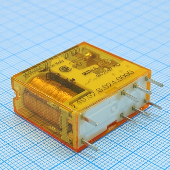 40.52.8.024.0000 - Миниатюрное универсальное электромеханическое реле; монтаж на печатную плату или в розетку; выводы с шагом 5мм; 2CO 8A; контакты AgNi; катушка 24В AC; степень защиты RTII