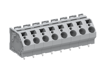 Розеточный разъем на плату 246412 - Клемма, подвод кабеля 45 град., на плату, шаг: 10.0 мм, 12 полюсов, фиксация провода push-in, исполнение: два вывода на контакт, 1000V, 41A, цвет: серый
