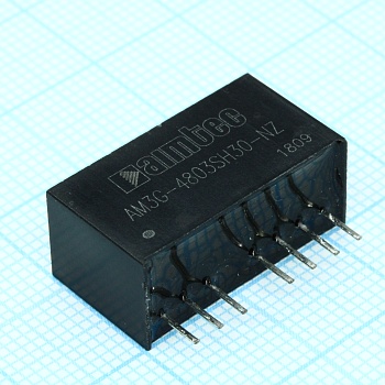 AM3G-4803SH30-NZ - DC/DC, 3Вт, вход 36…75В, выход 3.3В/0.758А, изоляция 3000В DC, КПД 75%, максимальная емкостная нагрузка не более 2700мкФ, вход On/Off, SIP8, 22x9.5x12мм, -40…100°C, пластик