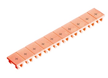 Шильдик 9705A/5/10 B + ROT - Маркировка для клемм сечением 2,5 мм.кв., шириной 5 мм, 10 шильдиков, красная, нанесенные знаки: +,+, …, +