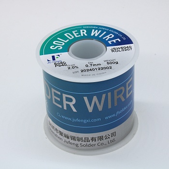 Припой 60/40 ROL0 2% флюса 0,7мм 500гр - Припой трубчатый ПОС-60 с безгалогенным неактивным флюсом ROL0, d 0,7мм, 500 г