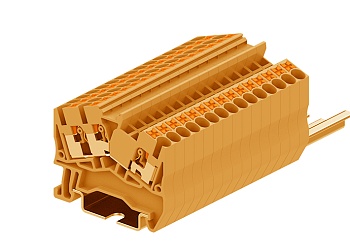 Проходная клемма TPS2.5-3-OG - Проходная клемма, угловая, 3 точки подключения, тип фиксации провода: push-in, номинальное сечение: 2,5 мм кв., 24A, 800V, ширина: 5,2 мм, цвет: оранжевый, тип монтажа: DIN 35