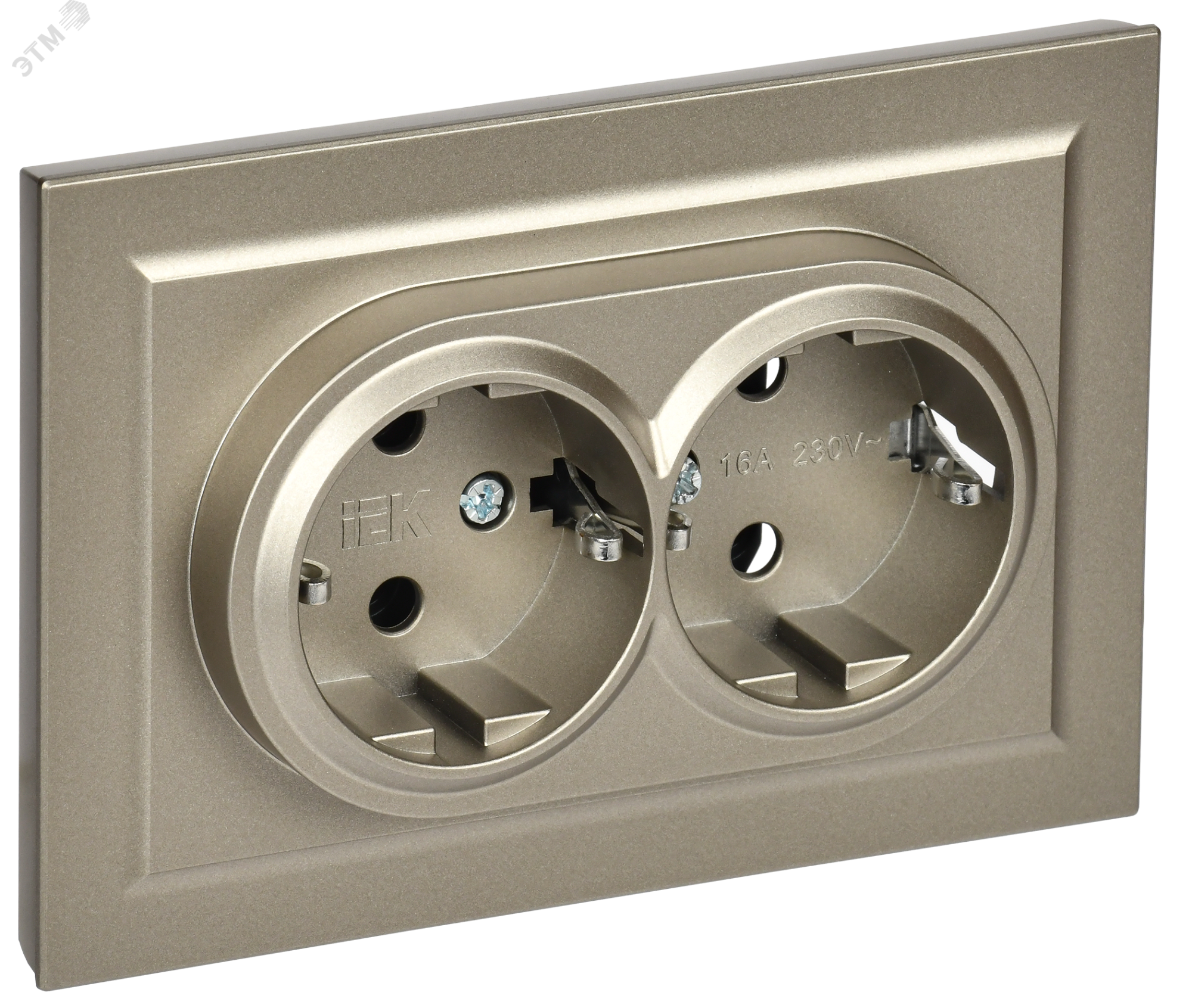 Розетка 2-м СП BRITE РС12-3-БрШ 16А в сборе с заземл. без защ. шторок шампань BR-R21-16-K37-F