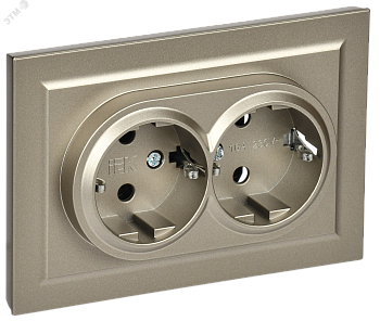 Розетка 2-м СП BRITE РС12-3-БрШ 16А в сборе с заземл. без защ. шторок шампань BR-R21-16-K37-F