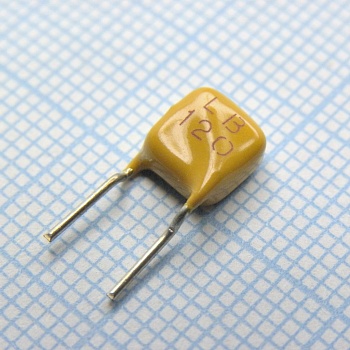 LB120F - Самовосстанавливающийся предохранитель PTC 0.12A(hold) 0.24A(trip) 250V 3A 1W 1s 4Ohm, радиальные выводы, 6.5 X 11 X 4.6mm, россыпью