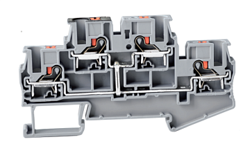 Этажная клемма UJ6-4/2X2-PV - Этажная клемма, межэтажное соединение, тип фиксации провода: push-in, номинальное сечение: 4 мм кв., 32A, 800V, ширина: 6,2 мм, цвет: серый, тип монтажа: DIN 35