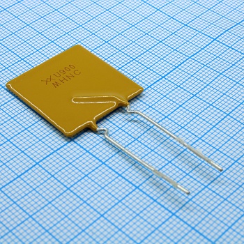 RUEF900K-2 - Предохранитель самовосстанавливающийся PTC 9A(hold) 18A(trip) 30В 100A 4.2Вт 20с 0.005Ом радиальный 24.1х3х31мм лента на катушке