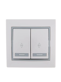 Переключатель проходной 2-кл. СП Mira 10А с сер. вставкой бел. 701-0215-106