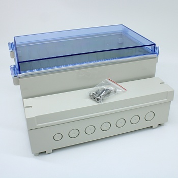 DC007CBUNO - Двухсекционный корпус IP65 с прозрачной синей крышкой на винтах, база ABS светло-серая, крышка из поликарбоната