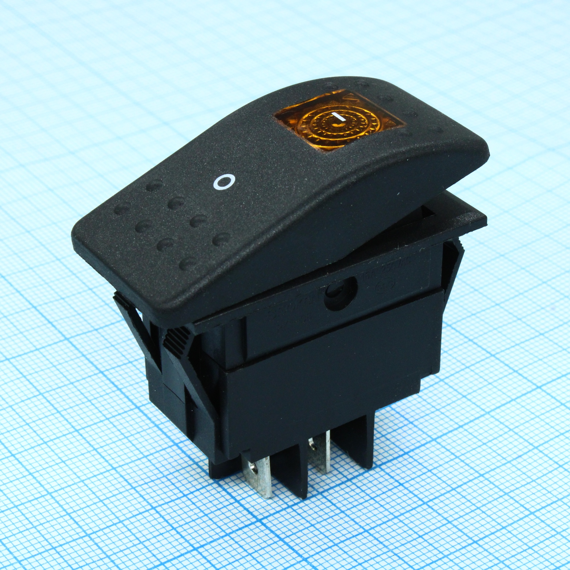 RK1-06N-250V желтый - Выключатель клавишный ON-OFF с подсветкой (4c) 6А 250В