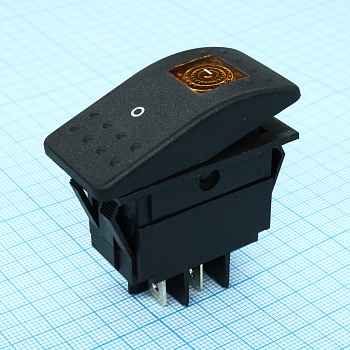 RK1-06N-250V желтый - Выключатель клавишный ON-OFF с подсветкой (4c) 6А 250В