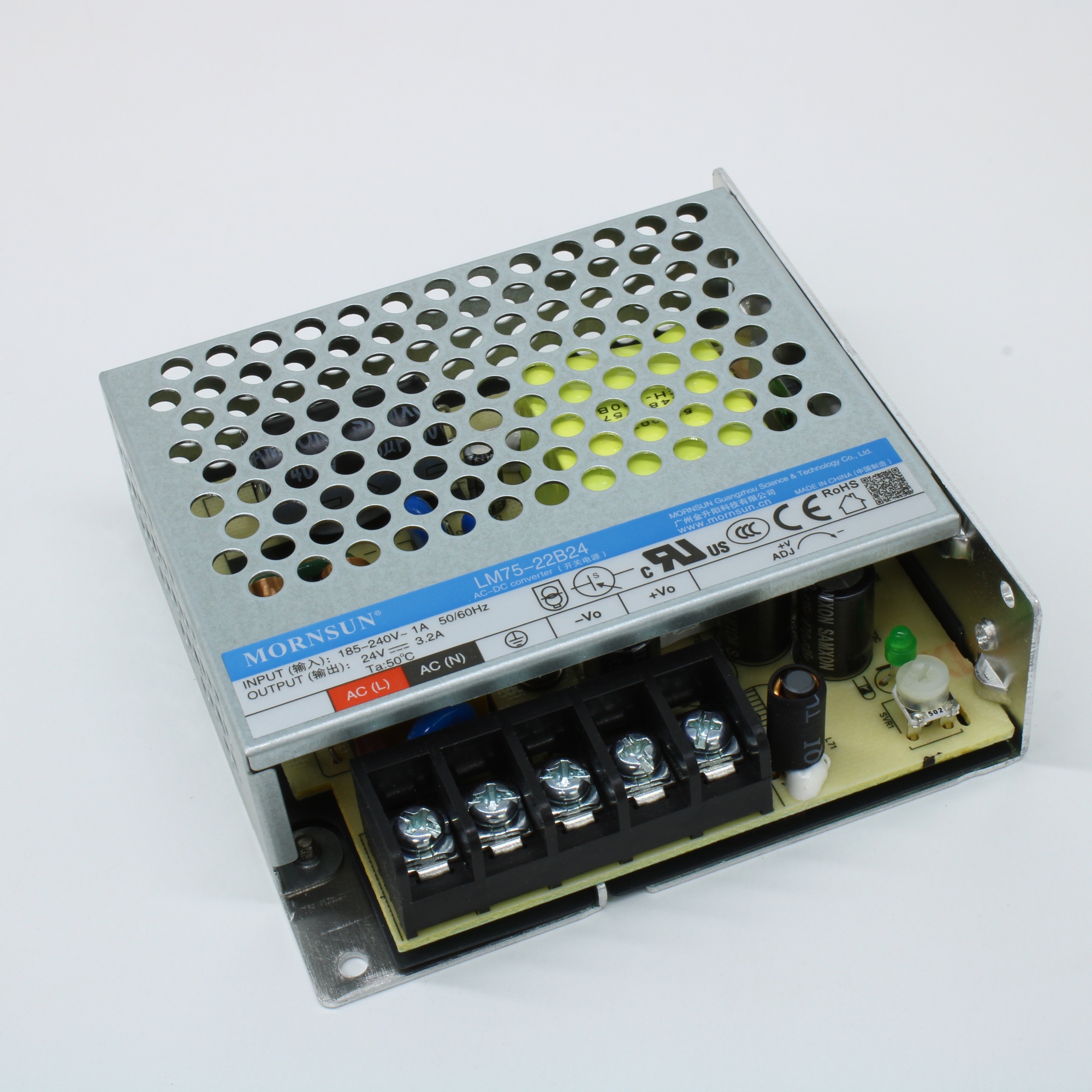 LM75-22B24 - Преобразователь AC-DC, 75Вт, вход 165...264В AC 47...63 Гц, выход 24В/3.2А, изоляция 4000В AC, в корпусе на шасси, -30...+70°C