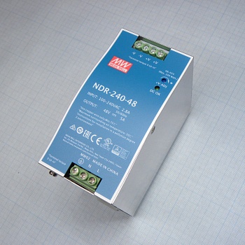 NDR-240-48 - Преобразователь AC-DC на DIN-рейку  240Вт, выход 48В/5A, рег. вых 48…55В, вход 90…264V AC, 47…63Гц /127…370В DC, изоляция 3000В AC, в кожухе  63х125.2х113.5мм, -20…+70°С