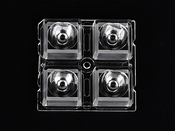 ALHB50D4LED3535T10G - Групповая квадратная линза 2x2 на 4 светодиода 3535/3030 эфф=93%, ~10°,  50x50mm   H:7.95mm PMMA