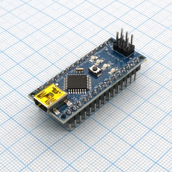 A06-Контроллер Arduino Nano - функциональный аналог Arduino Uno, но размещенный на миниатюрной плате. Arduino Nano удобно использовать в качестве встраиваемого модуля в свои устройства.