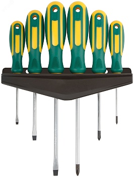 Отвертки ""Контур"", CrV сталь, прорезиненные ручки, магнитный наконечник, на держателе, набор 6 шт 56036