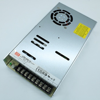 LRS-450-12 - AC-DC, 450Вт, вход 90…264В AC (переключатель), 47…63Гц, выход 12В/37.5A, рег.вых=11.4…13.2В, изоляция 3000В AC, в кожухе 225х124х35мм, -25…+70°С