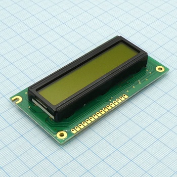 WH1602A-YYK-CTK# - ЖКИ знакосинтезирующий 16 x 2, STN Желто-зеленый Позитивный/прозрачно-отражающий светодиодная подсветка желто-зеленая размеры 84x44 мм, видимая область 66x16 мм, -20...70°C