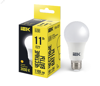 Лампа светодиодная Eco A60 11Вт грушевидная 3000К тепл. бел. E27 990лм 230-240В IEK LLE-A60-11-230-30-E27