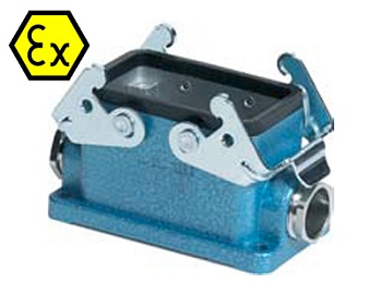 Закрытое основание разъема EX 70.330.0628.9 - Основание разъема на панель, закрытое, типоразмер 6B, взрывозащищита, с уплотнителем, 2 кабельных ввода PG16, IP54, с одной защелкой, с защитной крышкой, материал корпуса: цинковый сплав