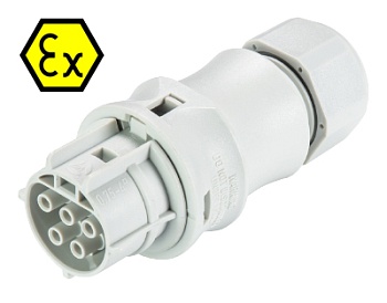 Разъем RST20I3F B2 M01V GL - Взрывозащищенный розеточный разъем на кабель диам. 10-14 мм, IP68(69k), 5 полюсов, винтовая фиксация провода, номинальные характеристики: 250/400V, 20A, цвет: белый, серия RST Ex