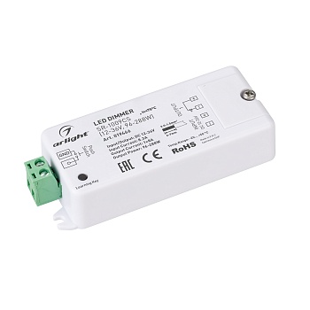 Диммер SR-1009CS (12-36V, 96-288W) 019466 - Диммер для одноцветной светодиодной ленты (ШИМ). Питание/рабочее напряжение 12-36VDC, максимальный ток 8A, 1 канал, максимальная мощность 96-288W. Винтовые клеммы. Корпус - PVC. Габариты 85x37x20 мм. Управляется
