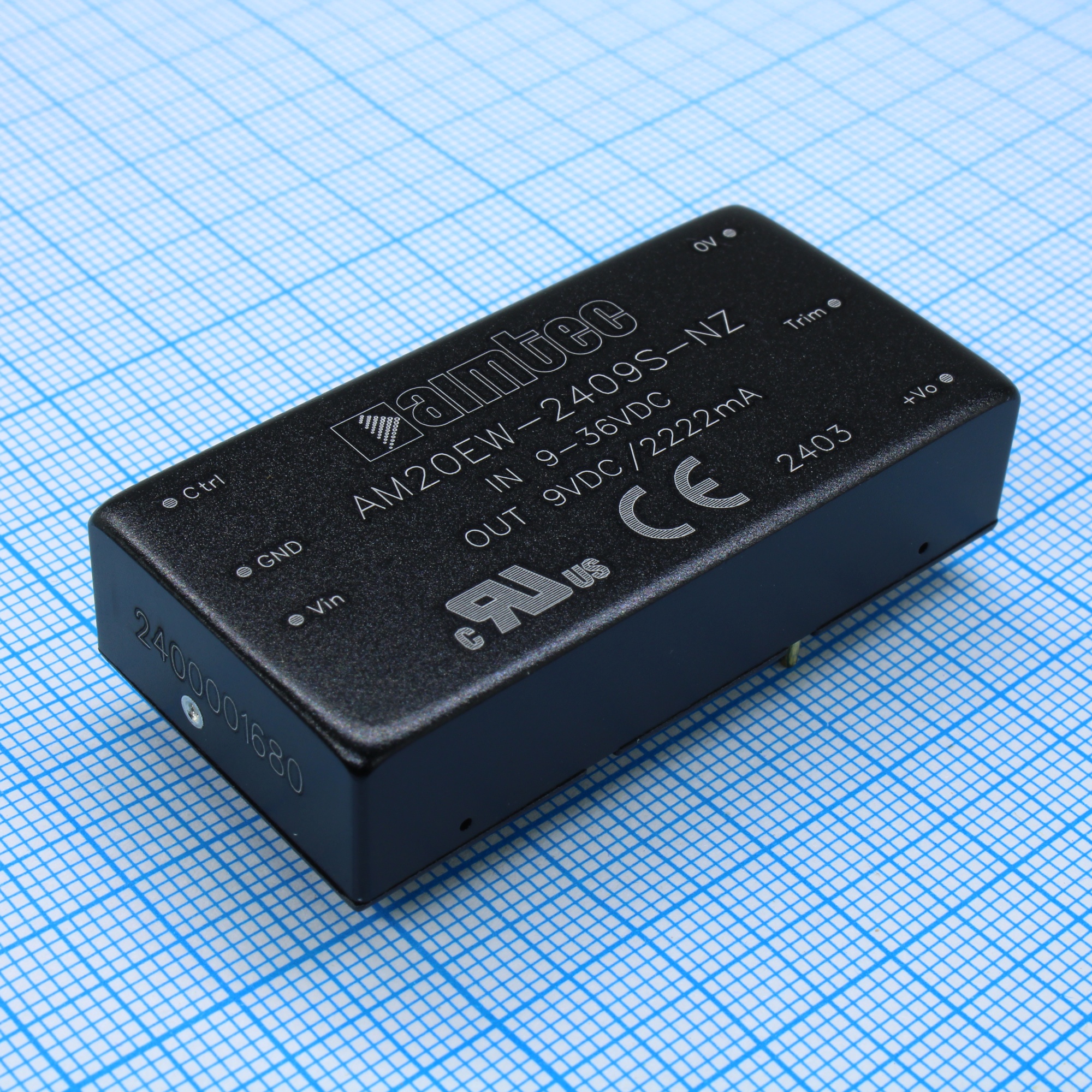 AM20EW-2409S-NZ - DC/DC, 20Вт, вход 9…36В, выход 9В/2.22А, изоляция 1500В DC, КПД 89%, максимальная емкостная нагрузка не более 4700мкФ, вход On/Off, 2x1", 50.8x25.4x11.8мм, -40…85°C, металл