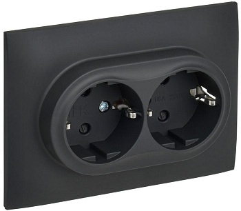 SKANDY Розетка 2-местная с заземлением с защитными шторками 16А в сборе SK-R07G графит IEK SK-R24-16-K53-F