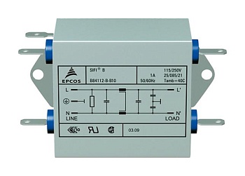 B84112B0000B120 - Фильтр линии питания ЭМС 50Гц/60Гц 20A 250В разъем быстрого соединения фланцевое крепление
