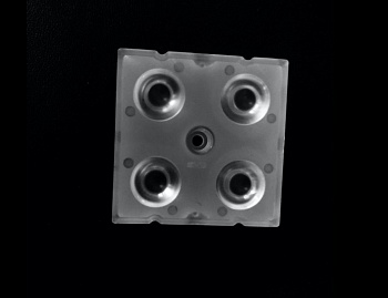 ALHB50D4LED5050T30G - Групповая квадратная линза 2x2 на 4 светодиода 5050/3535/3030 эфф=90%, ~30°,  50x50mm   H:7.5mm PC