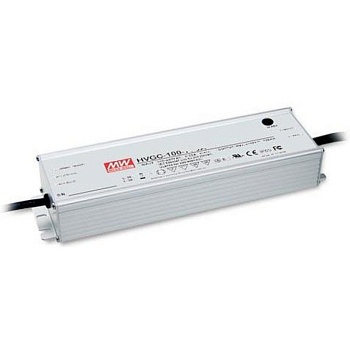 HVGC-100-350A - AC-DC драйвер светодиодов, 100Вт, IP65, ККМ, вход 180…480В AC, 47…63Гц/254…679В DC, выход 350мА/29…285В, рег. выхода 210…350мA, изоляция 3750В AC, в кожухе 236х68х39, -40…+70°С