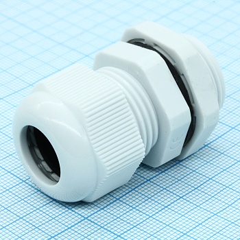 Кабельный ввод PG-16-LG - Кабельный ввод, PG16, диапазон зажимаемых проводников: 10 - 14 мм, пластик, серый