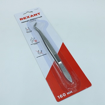 Пинцет изогнутый, узкий, фиксатор 160 мм - антимагнитный AISI304 рифленый для точных работ