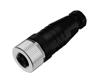 Розеточный разъем M12A04FPSFWSR406001 - Розеточный разъем на кабель, 4 полюса, M12, прямой, A-Code, диаметр кабеля: 4,0-6,0 мм, 4А, 250V, корпус из пластика, резьбовое соединение: цинк