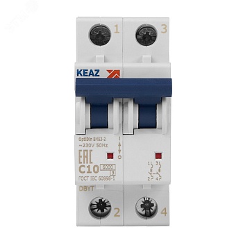 Выключатель автоматический модульный 2п C 10А 6кА OptiDin BM63-2C10-УХЛ3 КЭАЗ 260597
