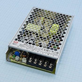 RSP-75-12 - AC-DC, 75.6Вт, ККМ, вход 85…264V AC, 47…63Гц /120…370В DC, выход 12В/6.3A, рег. вых 11.4…13.2В, изоляция 3000В AC, в корпусе 159х97х30мм, -25…+70°С