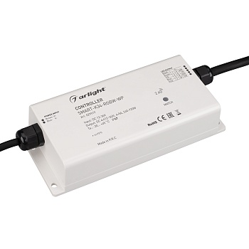 Контроллер SMART-K34-RGBW-WP (12-36V, 4x5A, 2.4G) 029919 - Влагозащищенный (IP67) контроллер для светодиодной RGBW ленты (ШИМ). Питание/рабочее напряжение 12-36VDC, максимальный ток 5A на канал, 4 канала, максимальная мощность 240-720W. Корпус - PVC. Габа