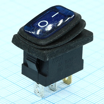 KCD1-201-4W синий - Выключатель клавишный ON-OFF с подсветкой и влагозащитой IP54 (3c) 6А 250В