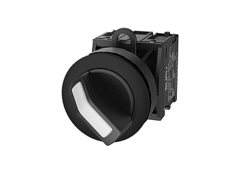Селекторный переключатель (черный) TS2537-1AE60-R20 - Переключатель, короткая ручка, 3-х позиционный, пружинный самовозврат из правого положения, LED AC 220V, утопленное пластиковое переднее кольцо, с плавным нажатием, с контактной группой 2NO, диаметр го