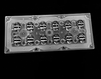 ALST173D12LED5050T2M - Групповая прямоугольная линза 2x6 на 12 светодиодов 3030/3535/5050, эфф=93%, диаграмма T2 , 173x71.4mm   H:9,65mm, PMMA