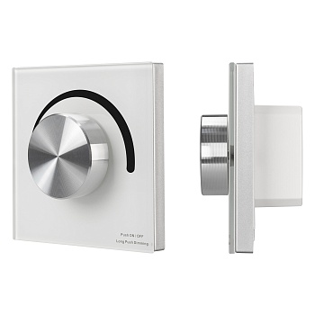 Панель SMART-P37-DIM-IN White (230V, 1.2A, TRIAC, Rotary, 2.4G) 027115 - Встраиваемая роторная стеклянная панель 2.4 ГГц, цвет белый. Для управления одноцветными источниками света (TRIAC). Управление яркостью с помощью роторного вращателя. Работает в режи
