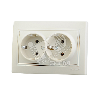 Розетка 2-м СП Mira 16А IP20 с заземл. со вставкой керамика крем. 701-0303-127