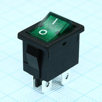 R19-20IBGNBT2-G - Выключатель клавишный с подсветкой 6А 250В ON-OFF 4 Pin -зеленый-